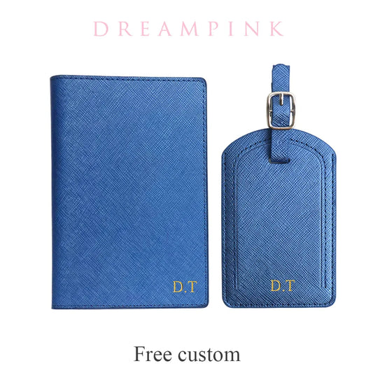 Name Passport Cover Luggage Tag Set - Fashion PU Leather Travel Purse